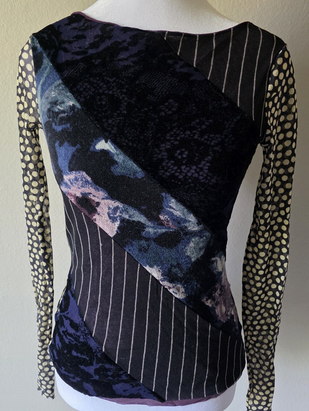 Jean Paul Gaultier Fuzzi Vintage Striped Polka Dot Mesh Shirt Size Small